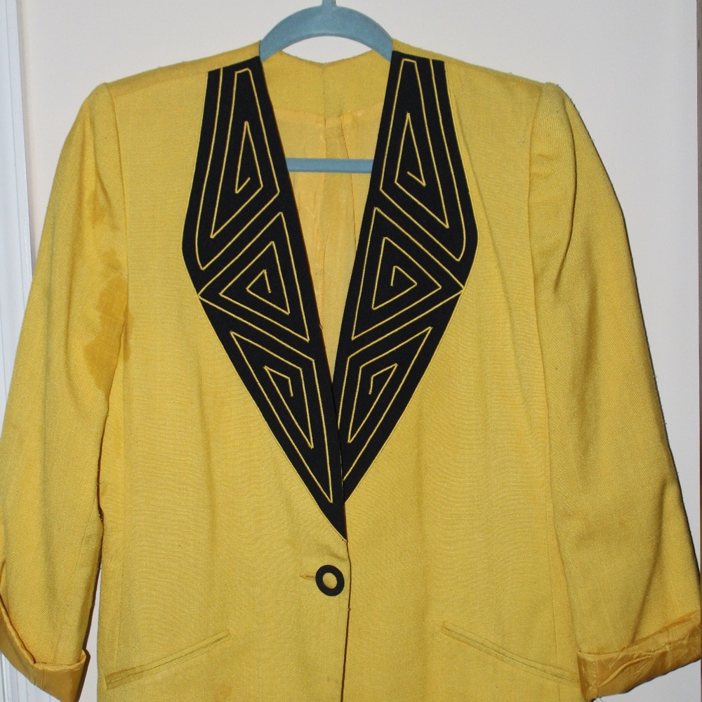 Abstract Neon Yellow Geometric Blazer